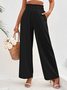 Cotton Casual Plain Paperbag Waist Wide Leg Pants