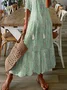 V Neck Casual Abstract Printed Maxi Dress