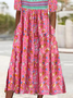 Floral Printed Vacation Crew Neck Loose Dress