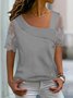 Casual Asymmetrical Neck Buttoned Design With Mesh Sleeve Shirt