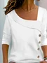 Asymmetrical Neck Buttoned Daily Plain Casual Loose H-Line Long Sleeve Shirt