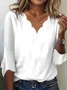 V Neck Plain Loose Ruffled Sleeves Casual T-Shirt