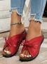 Casual Bowknot Hollow Out PU Comfy Wedge Heel Slide Sandals