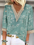 Loose Casual Floral V Neck Shirt