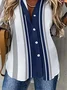 Plus Size Loose Shirt Collar Striped Casual Blouse