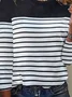 Casual Loose Crew Neck Striped H-Line Long Sleeve T-Shirt