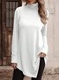 Asymmetric Casual Plain Turtleneck A-Line Jersey Long Sleeve T-Shirt