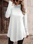 Asymmetric Casual Plain Turtleneck A-Line Jersey Long Sleeve T-Shirt