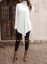 Asymmetric Casual Plain Turtleneck A-Line Jersey Long Sleeve T-Shirt