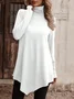 Asymmetric Casual Plain Turtleneck A-Line Jersey Long Sleeve T-Shirt