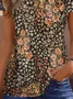 Loose V Neck Casual Floral Shirt