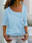 Asymmetrical Neck Buttoned Daily Plain Casual Loose H-Line Long Sleeve Shirt