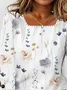 Plus Size Floral Casual Lace Square Neck Buttoned Long Sleeve T-Shirt
