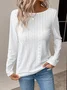 Jacquard Plain Loose Embroidery Hollow Crew Neck Casual Long Sleeve Shirt