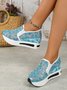 Breathable Floral Embroidery Slip-on Muffin Sneakers