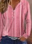 V Neck Striped Geometric Loose Casual Long Sleeve T-Shirt