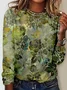 Women's Vintage Floral Print Casual Crew Neck H-Line Long Sleeve Shirt