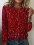 Floral Casual H-Line Crew Neck Jersey Loose Long Sleeve Christmas T-Shirt