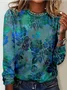 Women's Vintage Floral Print Casual Crew Neck H-Line Long Sleeve Shirt