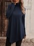 Asymmetric Casual Plain Turtleneck A-Line Jersey Long Sleeve T-Shirt