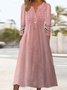 Plain Loose Lace V Neck H-Line Casual Long Sleeve Midi Dress