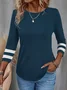 Crew Neck Basic Loose Casual Three Quarter Sleeve Striped T-Shirt