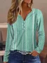 V Neck Striped Geometric Loose Casual Long Sleeve T-Shirt