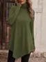 Asymmetric Casual Plain Turtleneck A-Line Jersey Long Sleeve T-Shirt