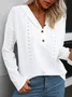 Casual Plain Eyelet Embroidery Long Sleeve Hooded T-Shirt With Buttoned Design