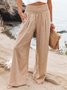 Cotton Casual Plain Scramble Wide Leg Pants With Elastic Band