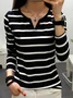 Striped Knitted Casual Notched T-Shirt