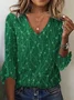 Geometric Print Velvet Casual Loose V neck Flared Cuffs Shirt