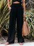 Cotton Casual Plain Scramble Wide Leg Pants With Elastic Band