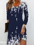 Floral Crew Neck Casual Jersey Long Sleeve H-Line Midi Dress