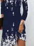 Floral Crew Neck Casual Jersey Long Sleeve H-Line Midi Dress