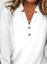 Buttoned V Neck Casual Plain Loose Jersey H-Line Long Sleeve T-Shirt