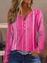 V Neck Striped Geometric Loose Casual Long Sleeve T-Shirt