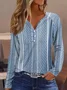 V Neck Striped Geometric Loose Casual Long Sleeve T-Shirt
