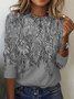 Floral Crew Neck Jersey Casual Loose Long Sleeve T-Shirt