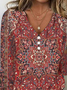 Nationality/Ethnic Casual V Neck Loose T-Shirt