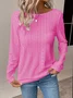 Jacquard Plain Loose Embroidery Hollow Crew Neck Casual Long Sleeve Shirt