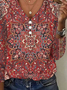 Nationality/Ethnic Casual V Neck Loose T-Shirt