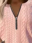 Half Zipper Solid Color Casual Texture Knitted V neck H-Line Long Sleeve Sweatshirts