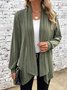 Wrap Loose Plain Casual H-Line Rib Fabric Long Sleeve Kimono