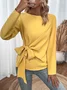 Knot Front Design Loose Casual Halloween Crew Neck H-Line Long Sleeve Shirt