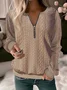 Half Zipper Solid Color Casual Texture Knitted V neck H-Line Long Sleeve Sweatshirts