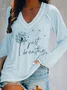 Casual Long Sleeve Floral-Print V Neck T-shirt