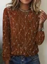 Floral Casual H-Line Crew Neck Jersey Loose Long Sleeve Christmas T-Shirt