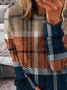 Classic Check Crew Neck Casual Loose Plaid H-Line Knitted Long Sleeve Sweatshirt