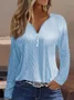 Plain Casual Jacquard Textured Knitted V-Neck H-Line Loose Long Sleeve T-Shirt